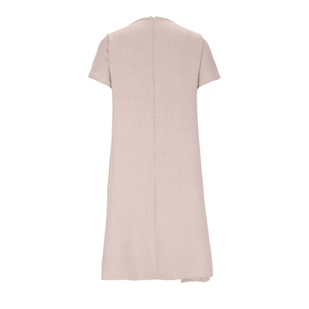 Women’s Fashionable Casual Short-Sleeved V-Neck Plain Dress With Back Zip