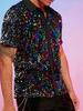 [Know And Give OBM] Men'S Multi-Color Sequined Shirt, Sparkling Short-Sleeve Top, Suitable for Parties, Club Attire, Stage Costume, Nightclubs And