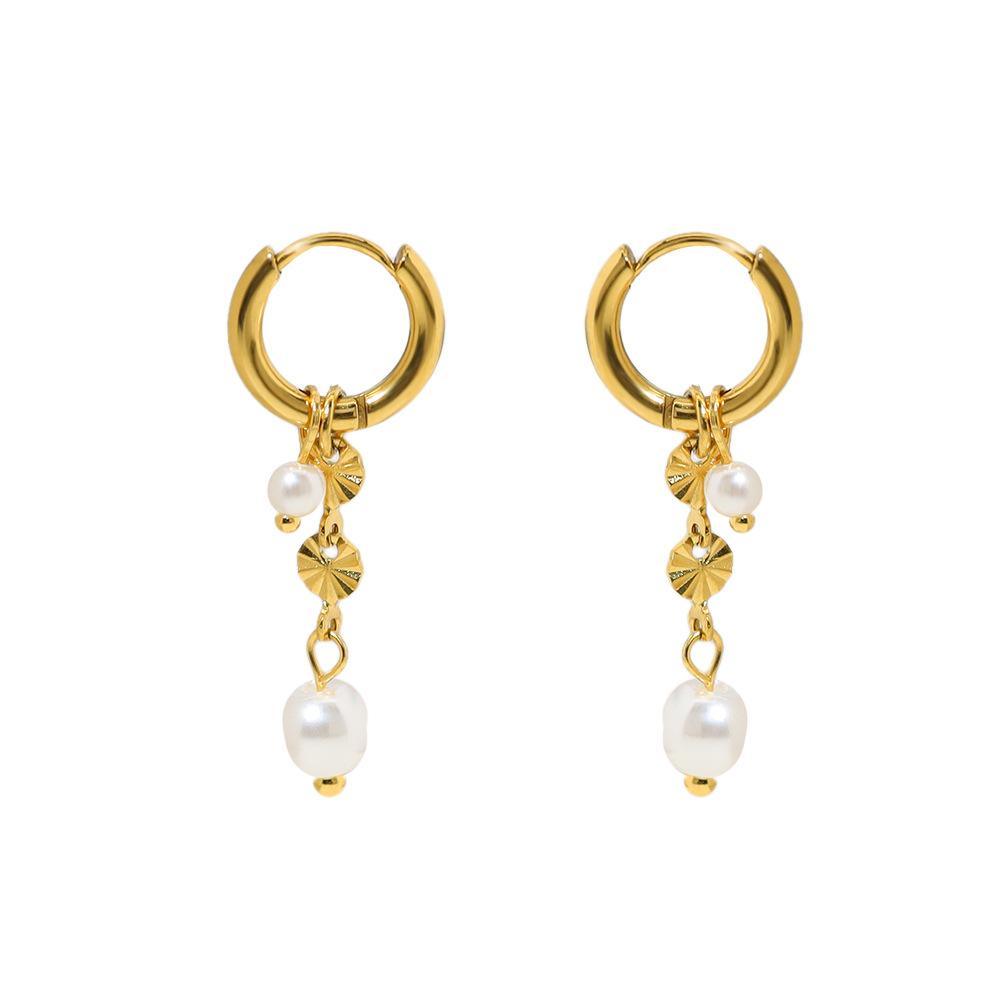 Fashion Round Pearl Pendant Earrings Wedding for Women Waterproof Statement 18K Gold Stainless Steel Hoop Earrings Trend Zircon