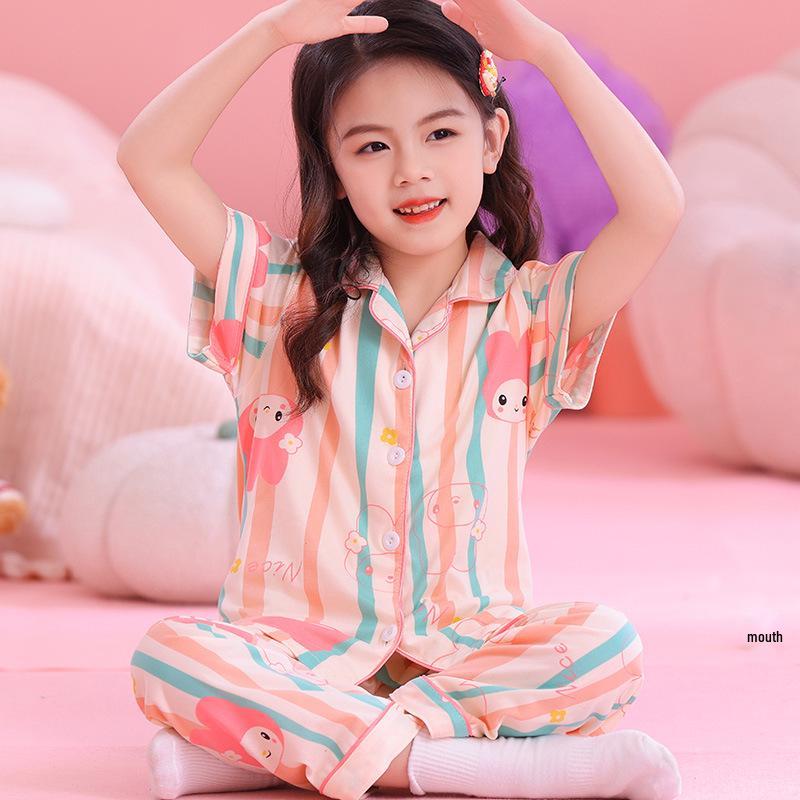 Kuromi Girls' Spring/Autumn Pajama Set with Short Sleeve Cardigan and Long Pants for Indoor/Outdoor Wear