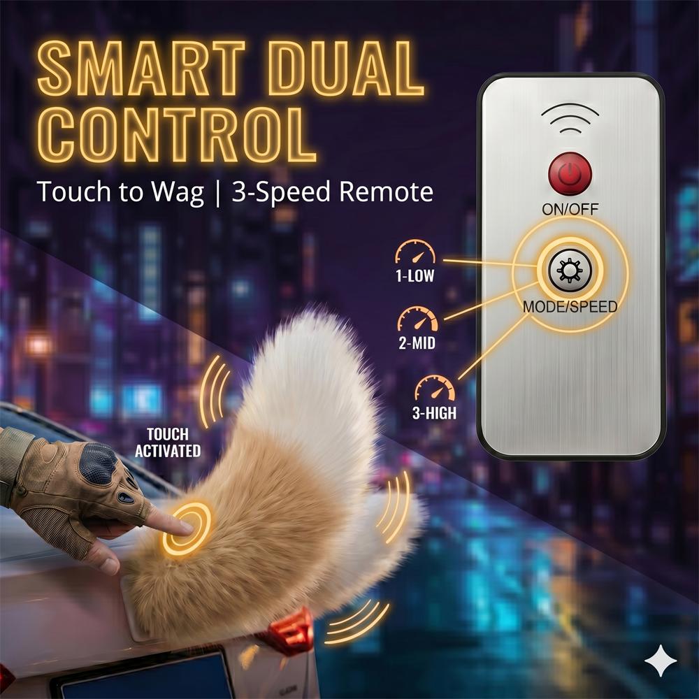 Electric Wagging Tail for Car Cute Plush Moving Auto Interior Exterior Ornament Remote Control Scooter Decor