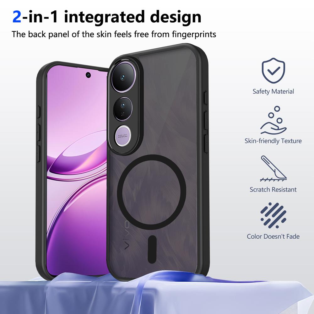 KEYSION Magnetic Phone Case for VIVO V50 Lite Silicone+PC Matte Translucent Clear Shockproof Back Cover for VIVO V50 Lite 5G
