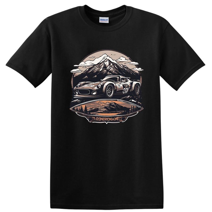 Vintage Race Car Mountain T Shirt Graphic Car Lover Tee Adventure Design XL
