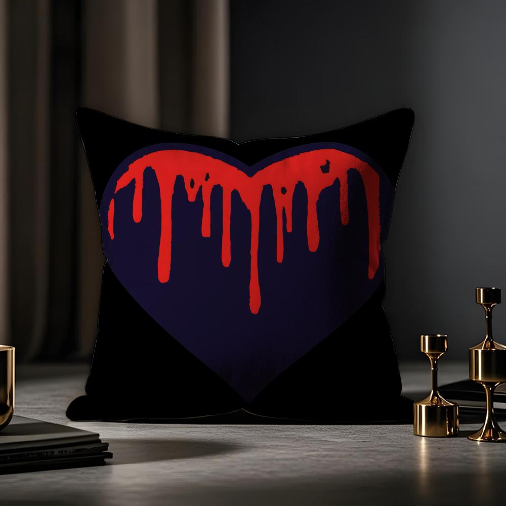 Cool Skull Heart Print Cushion Cover Anti-dustmite Pillowcase Invisible Zipper Silky Short Plush Sofa Cushion Cover