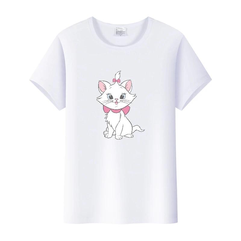Fashion Marie Cat Cartoon Tees Summer Tops Hip Hop Short Sleeve Girl T-Shirts Plus Size Clothing Blouses Gift Unisex