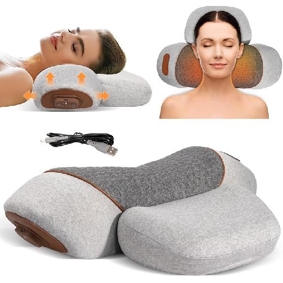 3-in-1 Neck Massager Pillow, Pillow Massage Neck Hump Ergonomics Neck Massager for Pain Relief Deep Tissue with Heating Traction & Vibration Massage