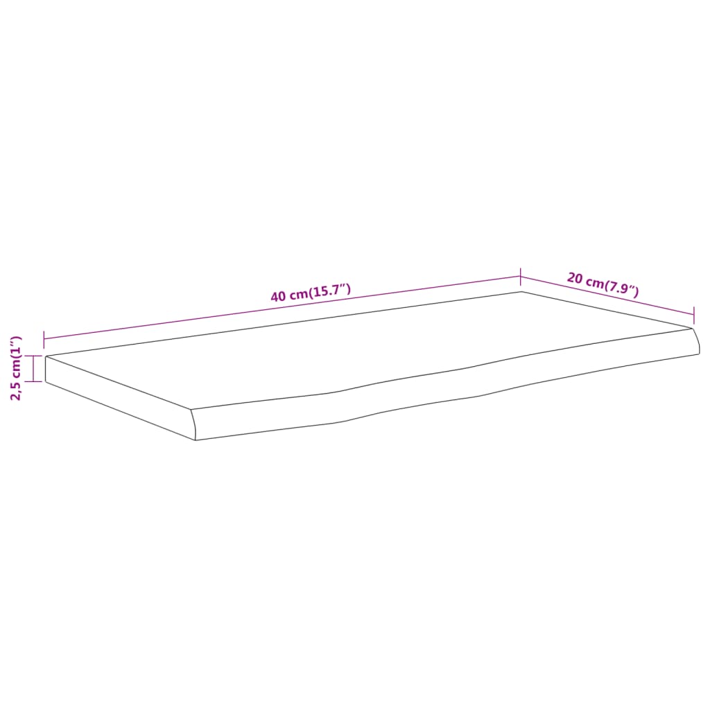 Wall Shelf 40 x 20 x 2.5 cm Rectangular Solid Acacia Wood with Natural Edge