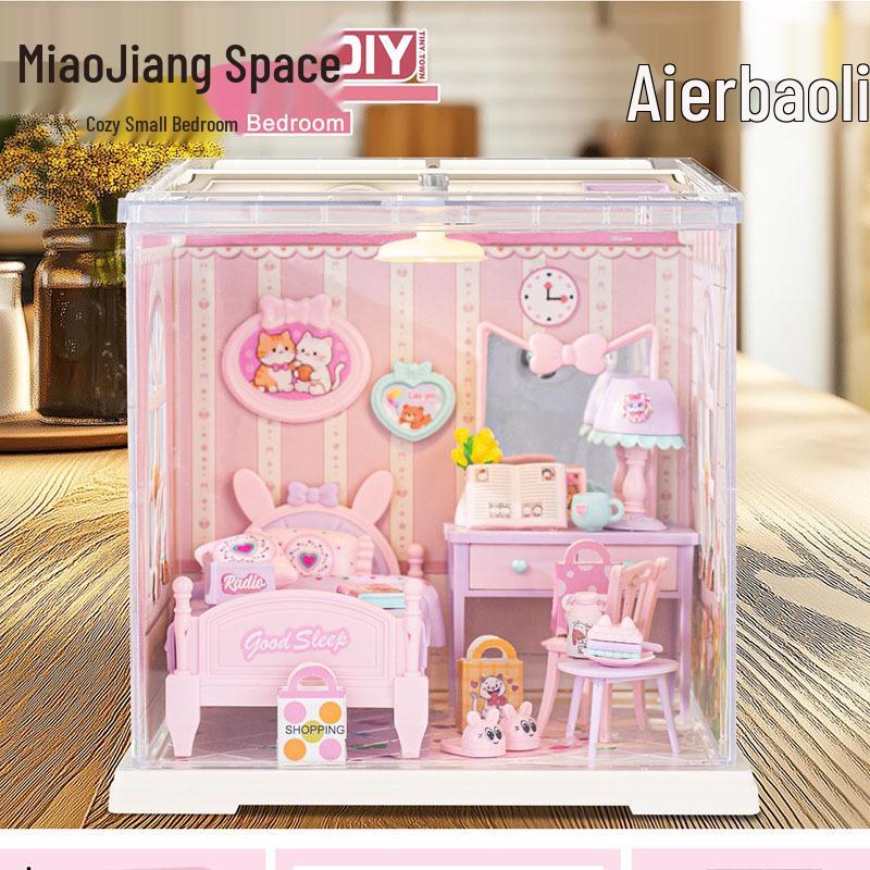 

Mini DIY Dollhouse: Kitchen & Bedroom Role-Play Model Building Blocks Toy for Girls Cozy Small Bedroom 805