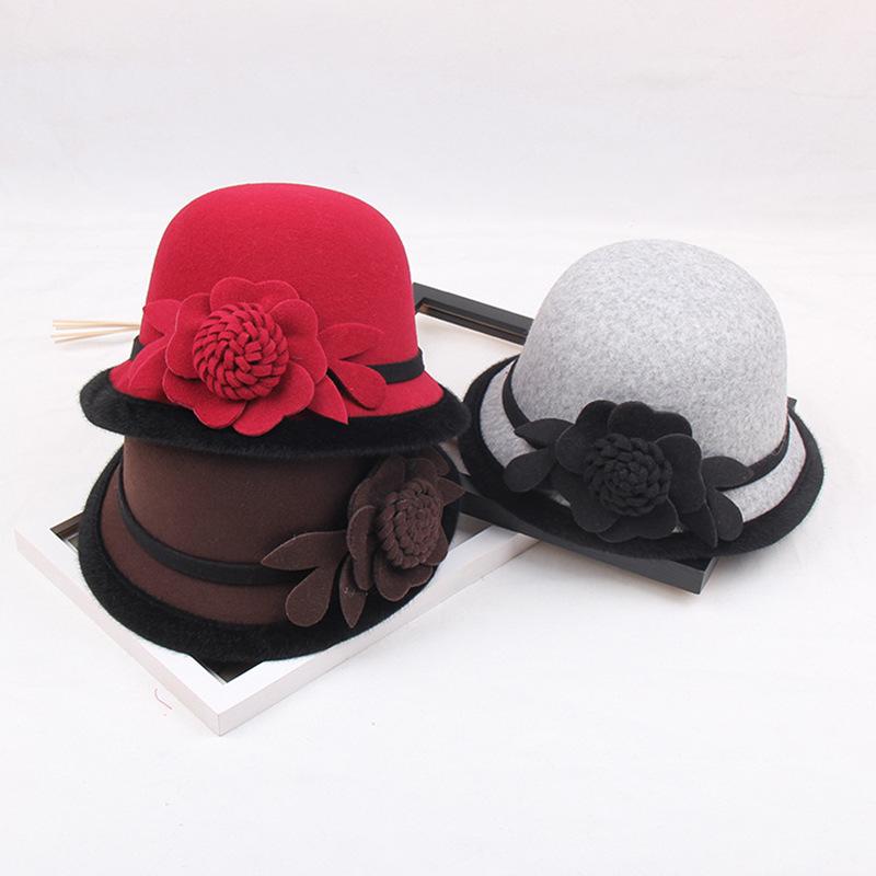 Three-Dimensional Flower Top Hat Autumn And Winter Woolen Hat Women'S Dome Casual Fisherman'S Basin Hat