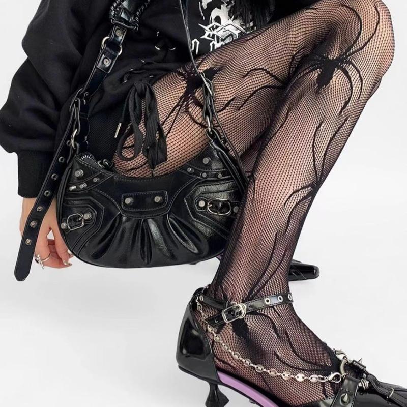 Women Fashion Spider Hollow Out Fishnet Stockings Gothic Punk Cosplay Socks Black Tights Bat Shape Sexy Stocking Nylon Pantyhose