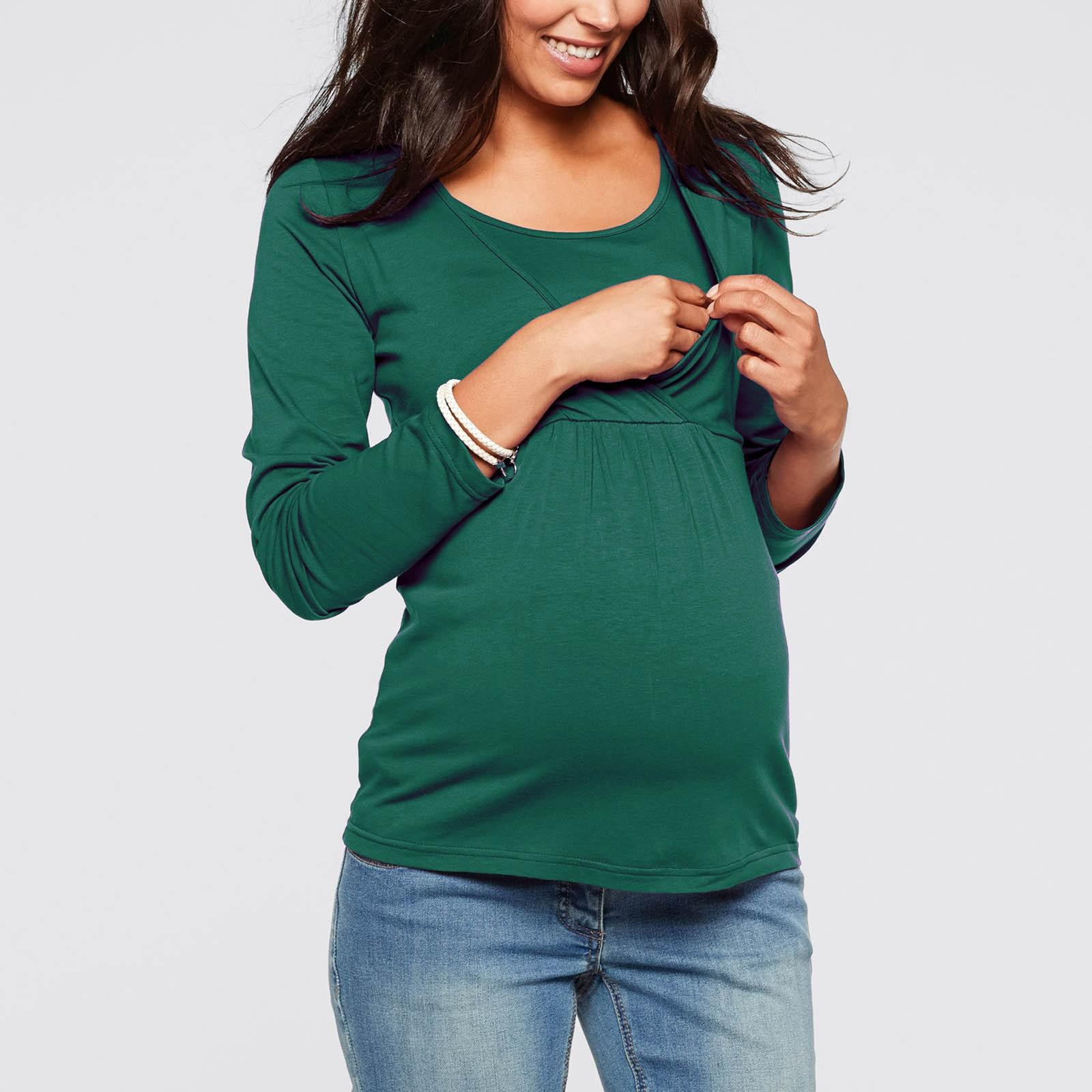 

Женская однотонная одежда для беременных с круглым вырезом и грудным вскармливанием, топ XL зелёный