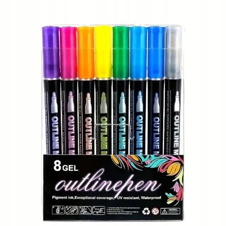 Magic glitter markers with double line effect - set of 8 colors