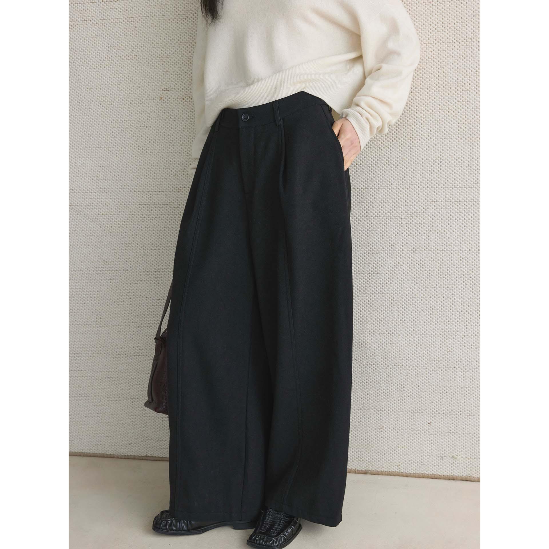 Louvre Winter Japanese Velvet Pleated Wide-Leg Trousers for Women Small (S)