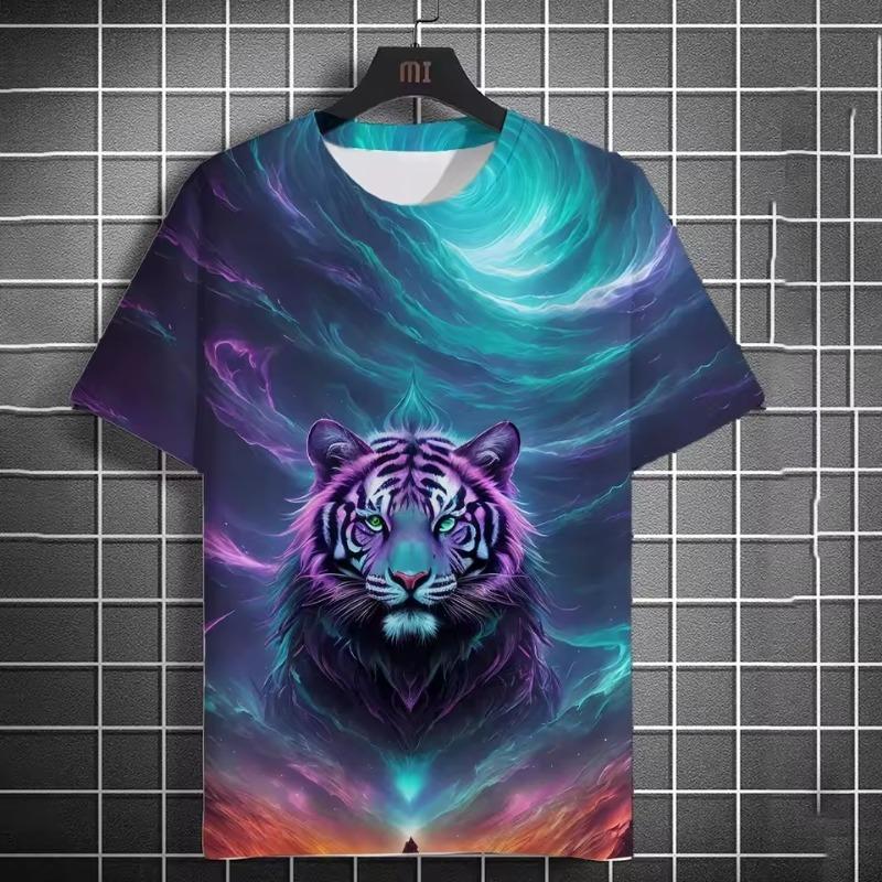 Animal Men's T-shirt 3d Tiger Print Men's Tops Casual Short Sleeve Simple T-shirt Summer Round Neck T-shirt Men's Ultra Clothing