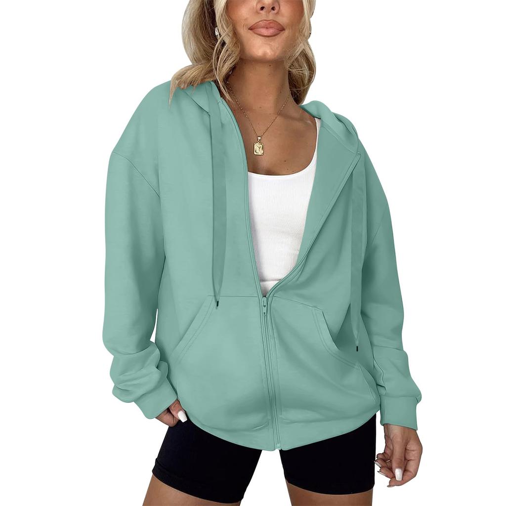Women's Fashion Casual Solid Color Zipper Jacket Long Sleeve Sweatshirt