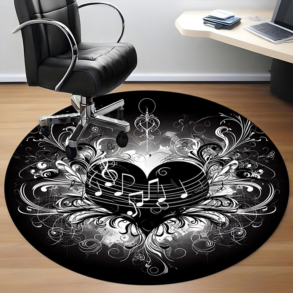 1pc Heart Music Notes Chair Carpet for Office, Round Polyester Mat, Indoor Decor for Office, Easycare Fabric, Washable Non-slip Area Carpet
