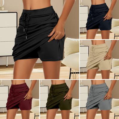 Damen-Golf-Tennis-Skort mit Innenshorts, hohe Taille, breiter Bund, einfarbig, sportlicher Rock, Sport, Alltagskleidung