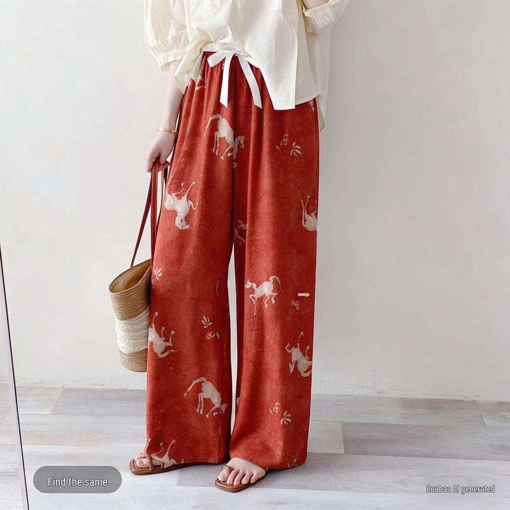 Three Sizes Women's Cotton Silk Wide-Leg Rayon Pants - Spring/Summer Breathable, Plus Size Casual Home Sleepwear
