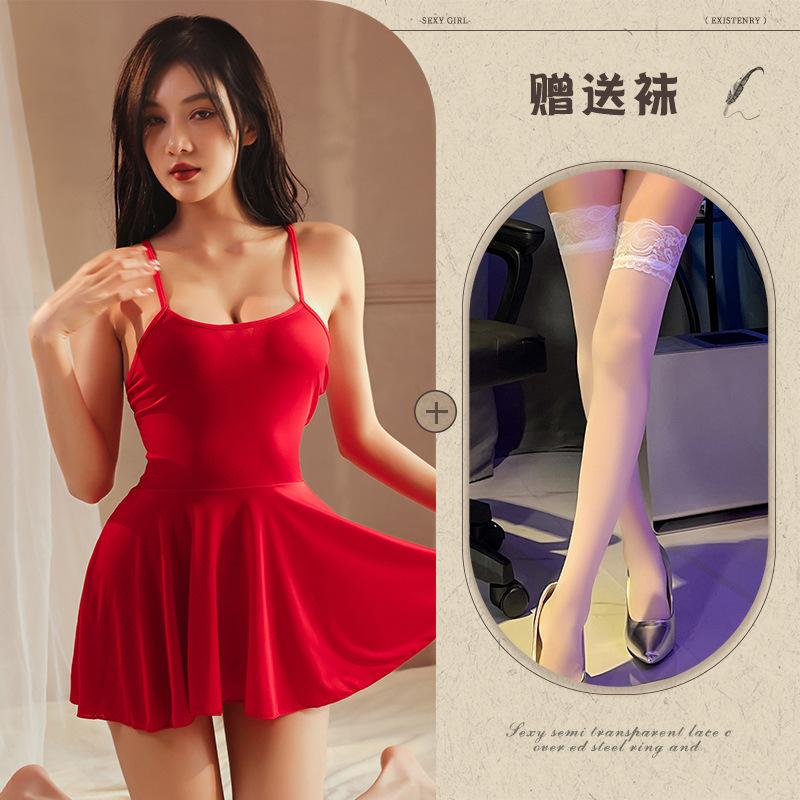 Sexy Perspective Sex Nightgown Cute Little Woman Pure Desire Suspender Pajamas Backless Temptation Sex Pajamas Super Large Size