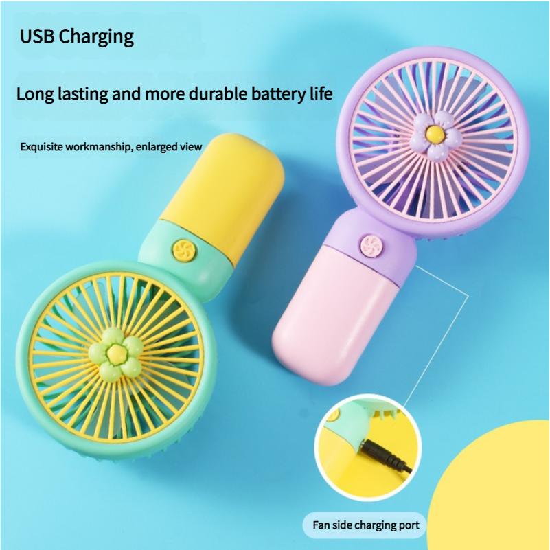 USB Rechargeable Handheld Mini Fan Flower Cartoon Design Portable Desk Fan for Office Travel Outdoor Camping Cooling Fan Durable Gift
