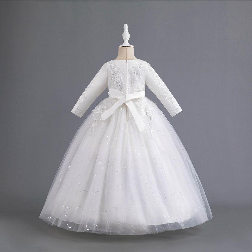 New Girls' Princess Tulle Dress - Puffy, Long, Autumn/Winter Style, Perfect for Evening, Flower Girl, Wedding, or Performance.