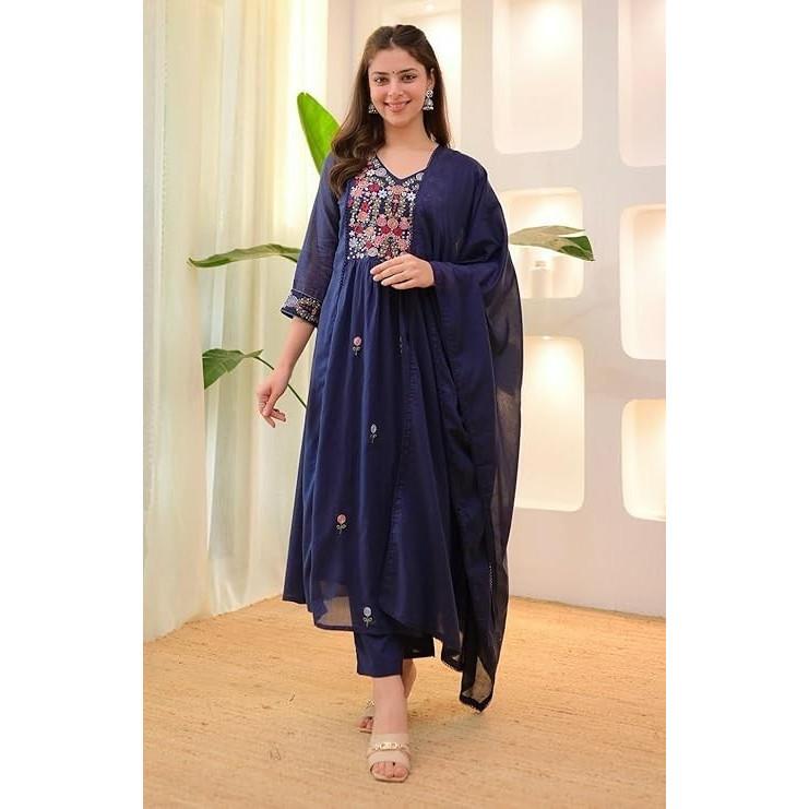 Schönes Party-Wear Ethnisches Kurti-Hosen-Dupatta-Set Indisches Designer-Anarkali-Anzug