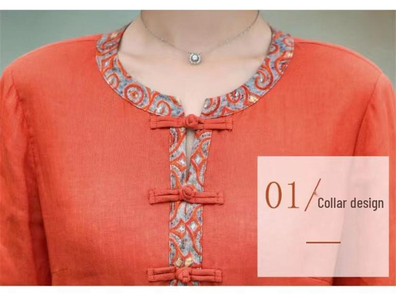 Retro Literary Cotton Linen Waist-Cinched Dress for Women - 2026 Spring/Autumn Mid-Length Long Sleeve Skirt