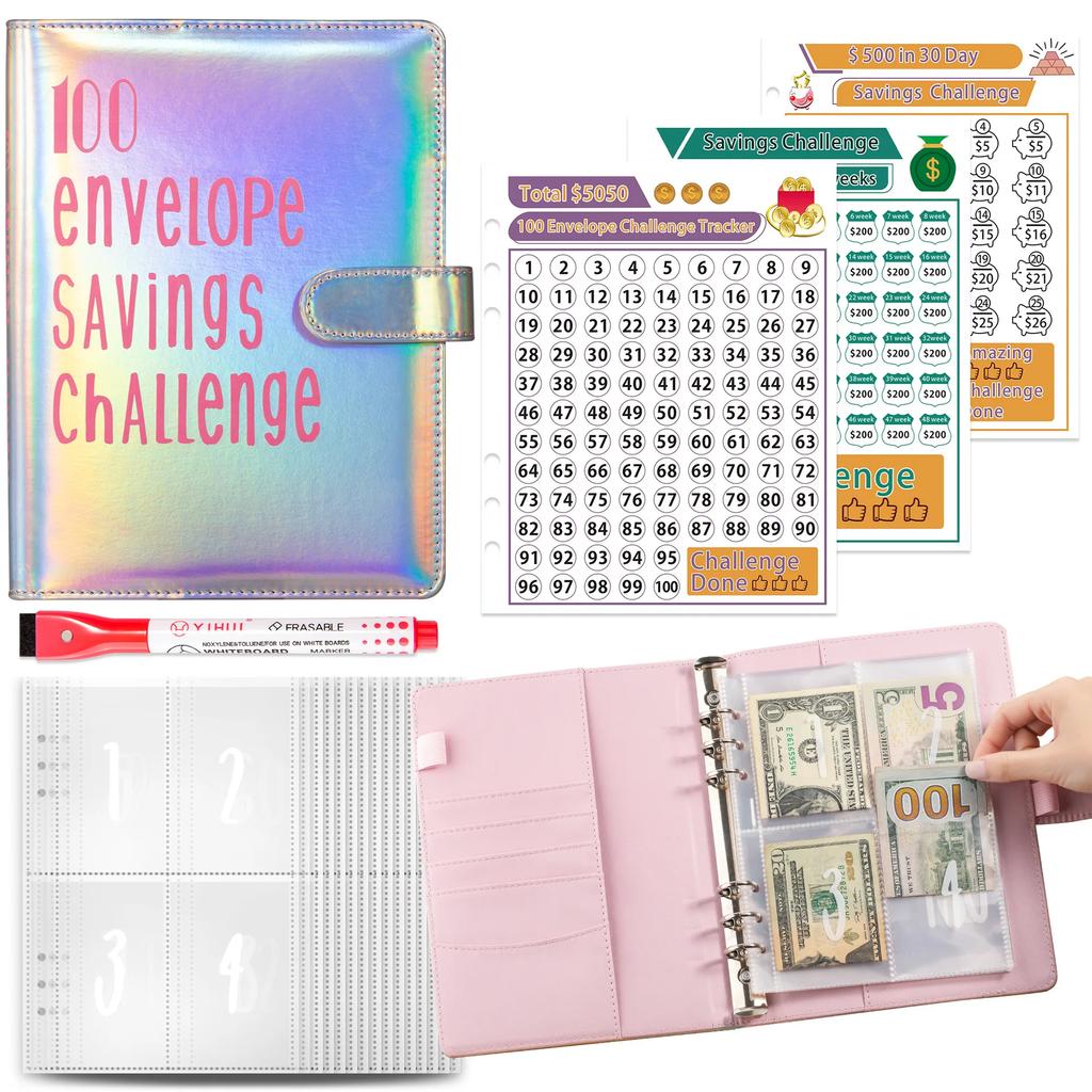 New100 Envelope Savings Challenge Laser A5 Loose-Leaf Binder Budget Binder With Cash Envelopes Money Organizer System Quality