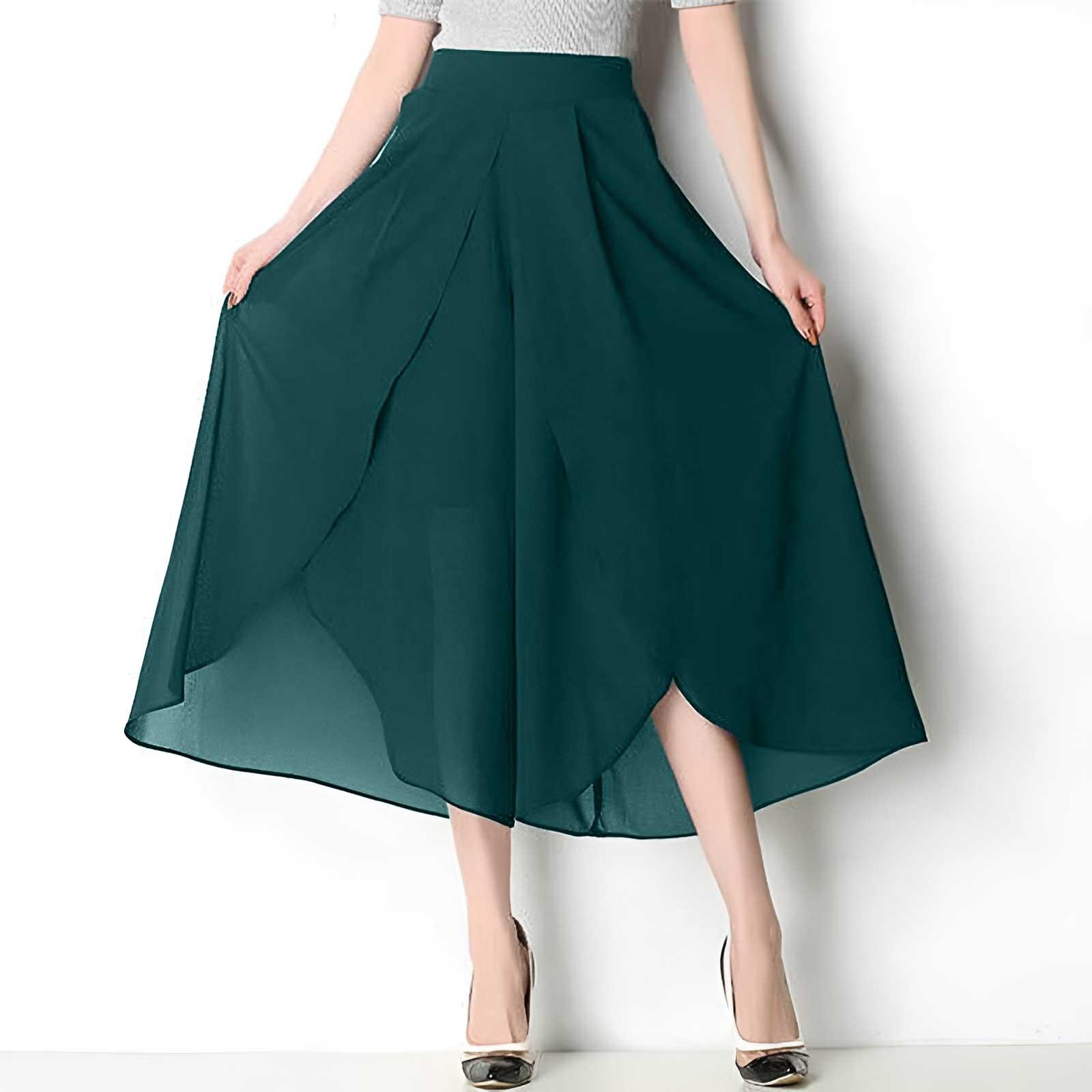 

Брюки женские шифоновые широкие брюки женские повседневные сетчатые укороченные брюки юбка XXXL зелёный