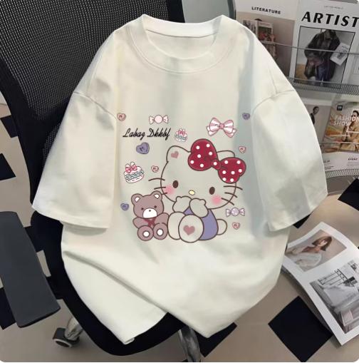 

Sanrio 2026 Summer Comic Form Hello Kitty Image 100 Cotton Printed Casual Tshirt Adult Children Parentchild Top Casual Wear S