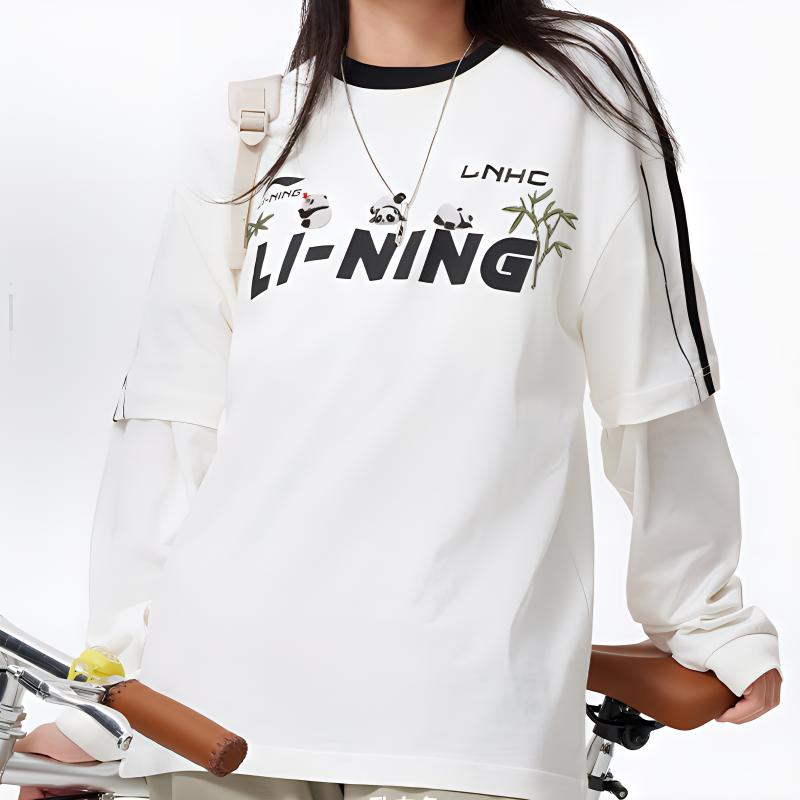Li Ning Letter Stripe Print Loose Comfortable Casual Short Sleeve T-Shirt Unisex Tops White AHSU657-1(TEAM702-3.4.3)