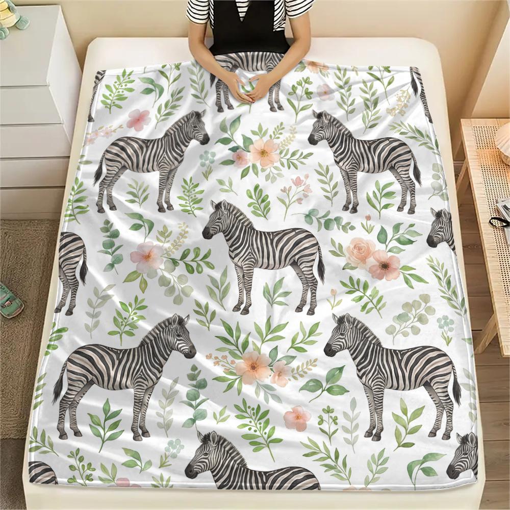 Fresh animal flowers Print Flannel Blanket High quality Comfortable for All Seasons Home Decor Warmth and Comfort Perfect for Christmas Gifts