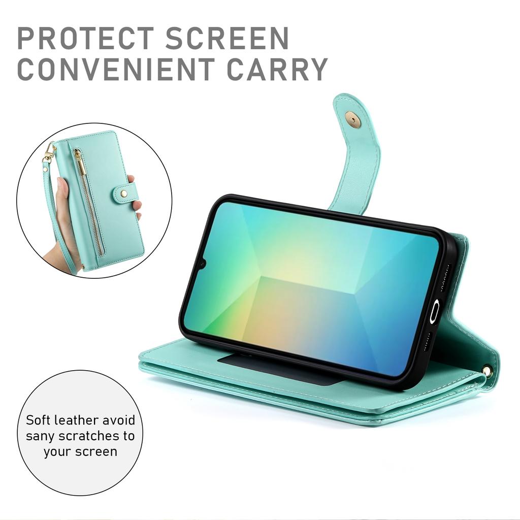 For Samsung Galaxy A07 4G Case Zipper Pocket Wallet Leather Phone Cover with Straps