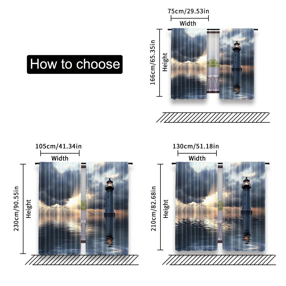 Set Of 2 Lighthouse Curtains Dark Clouds Reflection Atlantic Weather Shadow Bedroom Living Room Dining Curtain For Sitting Made Polyester