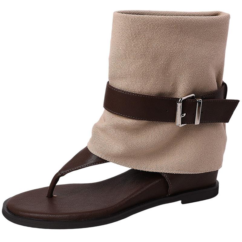 Complex design belt buckle toe cool boots women's new summer trouser boots two sandals