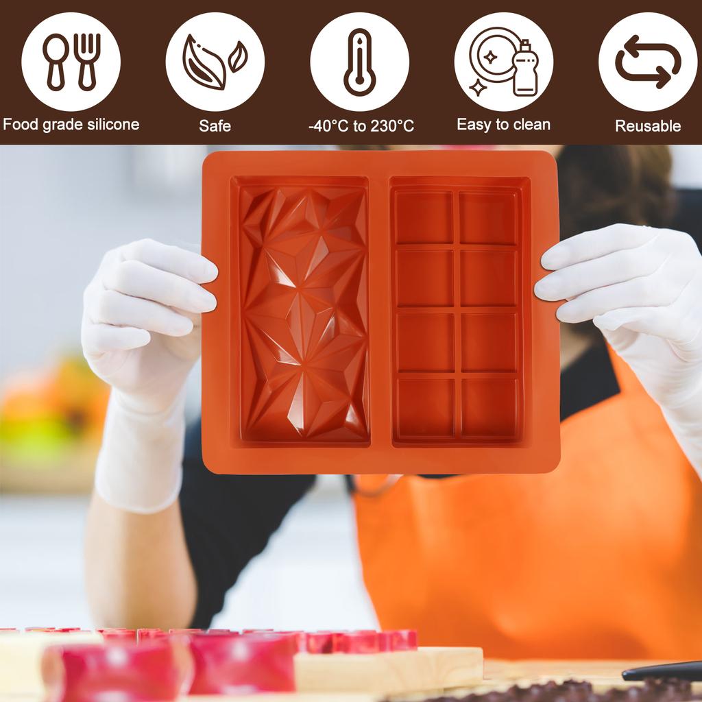 4 PCS Chocolate Bar Mold Silicone Thick Chocolate Bar Mold Rectangle Pistachio Dubai Chocolate Bar Break Apart Candy Molds