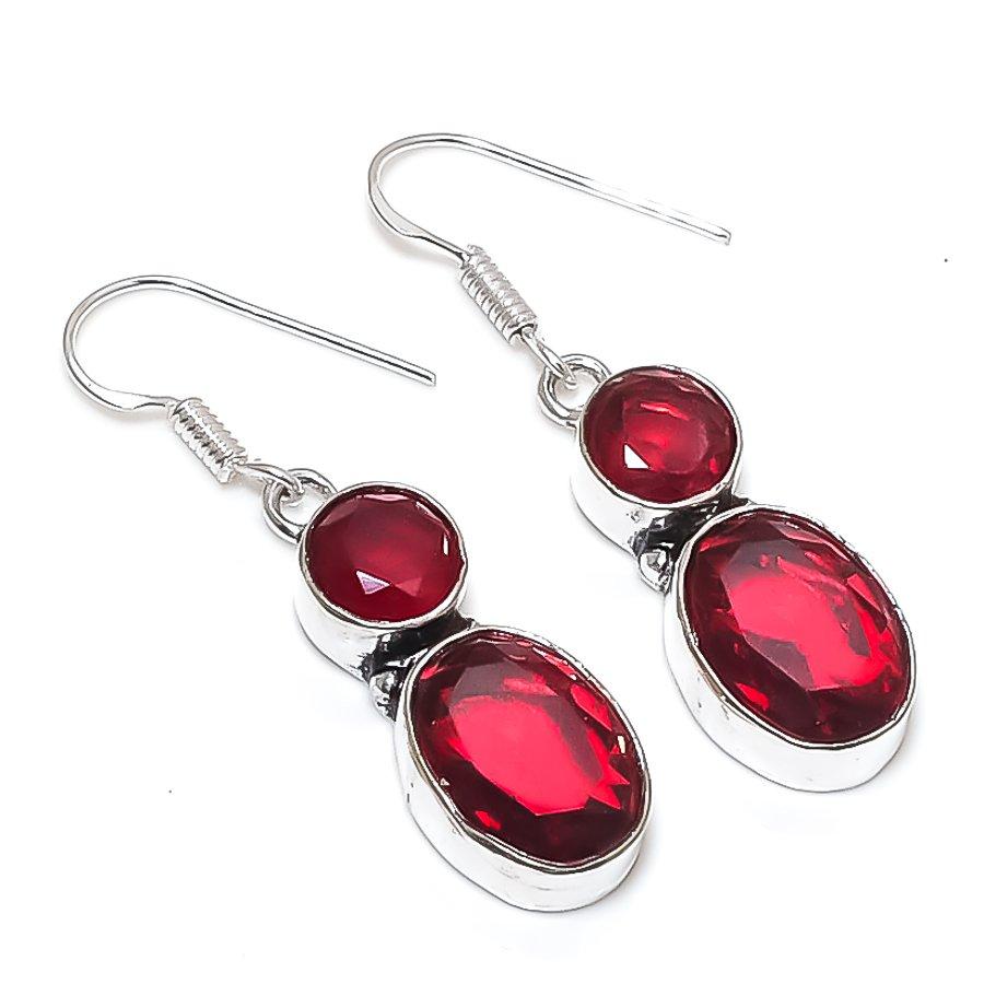 

Natural Garnet Gemstone Handmade 925 Sterling Silver Jewelry Earring 1.65 Z4O04