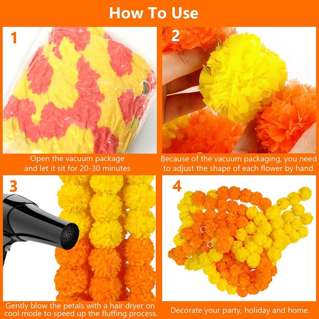 Multicultural Marigold Garland for Indian Weddings, Diwali, Ramadan, Day of the Dead, and Mexican Celebrations