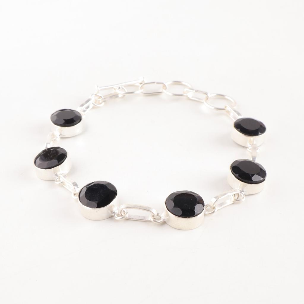 Black Onyx Gemstone 925 Solid Silver Jewelry Handmade Bracelet Anniversary Gift RB-14-17