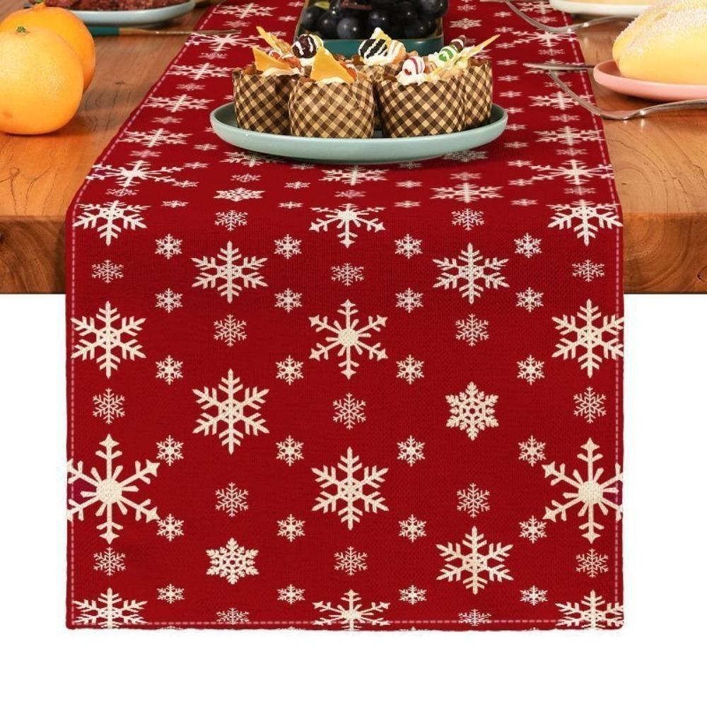 

Мультяшная рождественская дорожка для стола, чехол для стола из мешковины, рождественская скатерть, декор стола, снежинка, лось, рождественские украшения, праздник