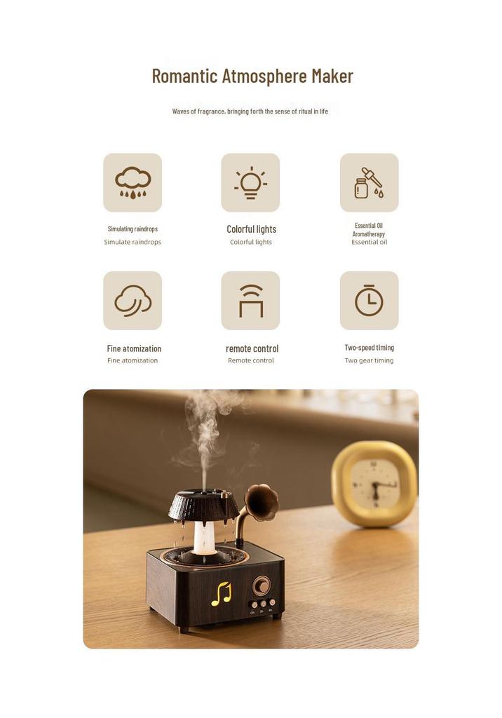 Retro Disc Bluetooth Aroma Diffusor: Drehendes Wassertropfen-Design, Hohe Nebelausgabe, Holzmaser-Oberfläche, Haushalts-Schreibtisch-Luftbefeuchter