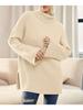 Autumn Winter Women's High Neck Oversized Pullover Split Long Sleeve High Neck Ribbed Knit Sweater Luxurious Relaxed-fit Slimming and Versatile Top