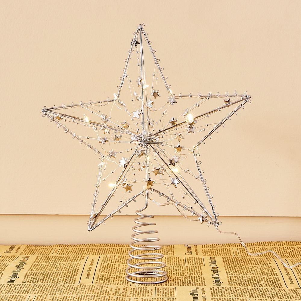 Gold Iron Xmas Tree Ornaments Pearl Wire LED Glowing Star Lamp New Home Decoration Party Decor