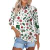 Women's Fashion Casual Button 3/4 Sleeve Vintage  Print Lapel Top