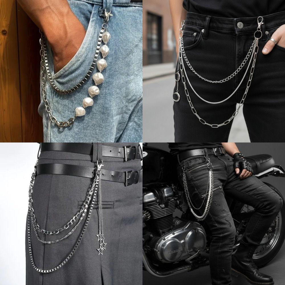 Irregular Punk Street Keychains Chain Y2K Biker Pants Chain Pearl Waist Chain Clothing Accessories