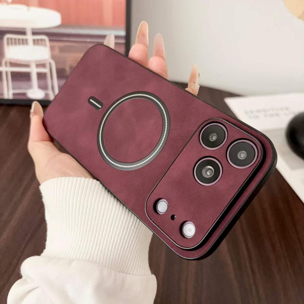 Apple Lambskin Magnetic Leather Texture iPhone Case: Compatible with iPhone 12, 13, 14 Pro Max & 15, Full Coverage, Protective.