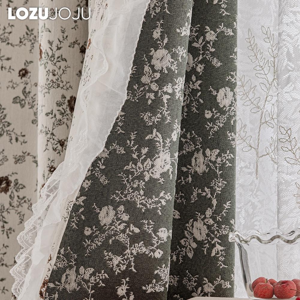 1PC LOZUJOJU Mid Ancient Style Floral Blackout Curtains French Lace Edge Curtains for Bedroom Living Room Home Decor
