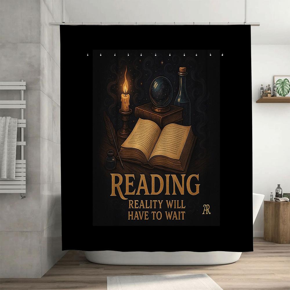 Vintage Bookshelf Reading Gothic Shower Curtain Dark Academia Library Aesthetic Tapestry Bathroom Decor Home Decor
