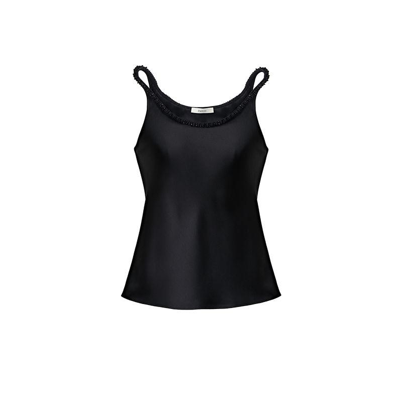 

Blacknini Yin WAF/ Black Vinegar Sets Acetate U-Collar Vest/Skirt Heavy Weight Double-Sided Satin Diagonal Cut Sequin Black Sling XS