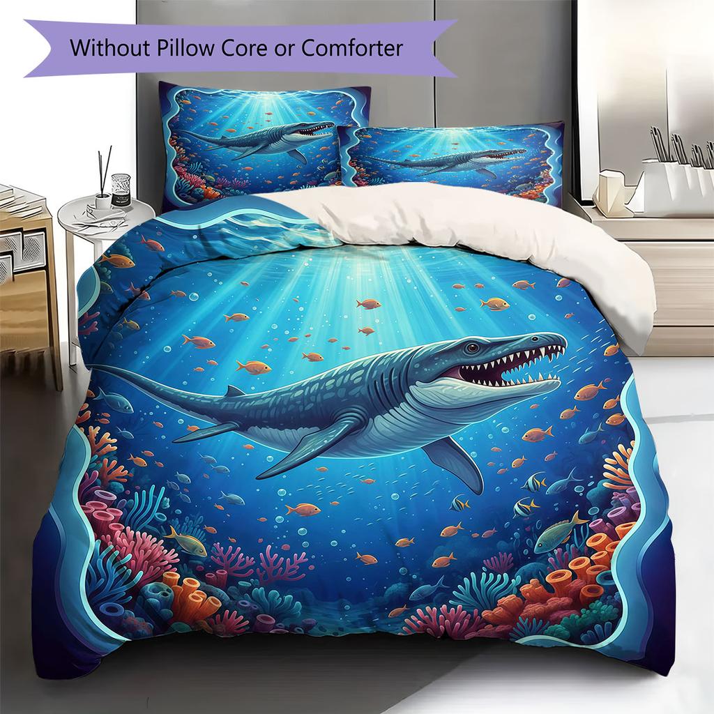 UnderwaterWorld Pattern Bedding Quilt Set Quilt Cover Pillowcase Home Decoration Birthday Gift (1 * Duvet Cover + 2 * Pillowcase, Without Core)